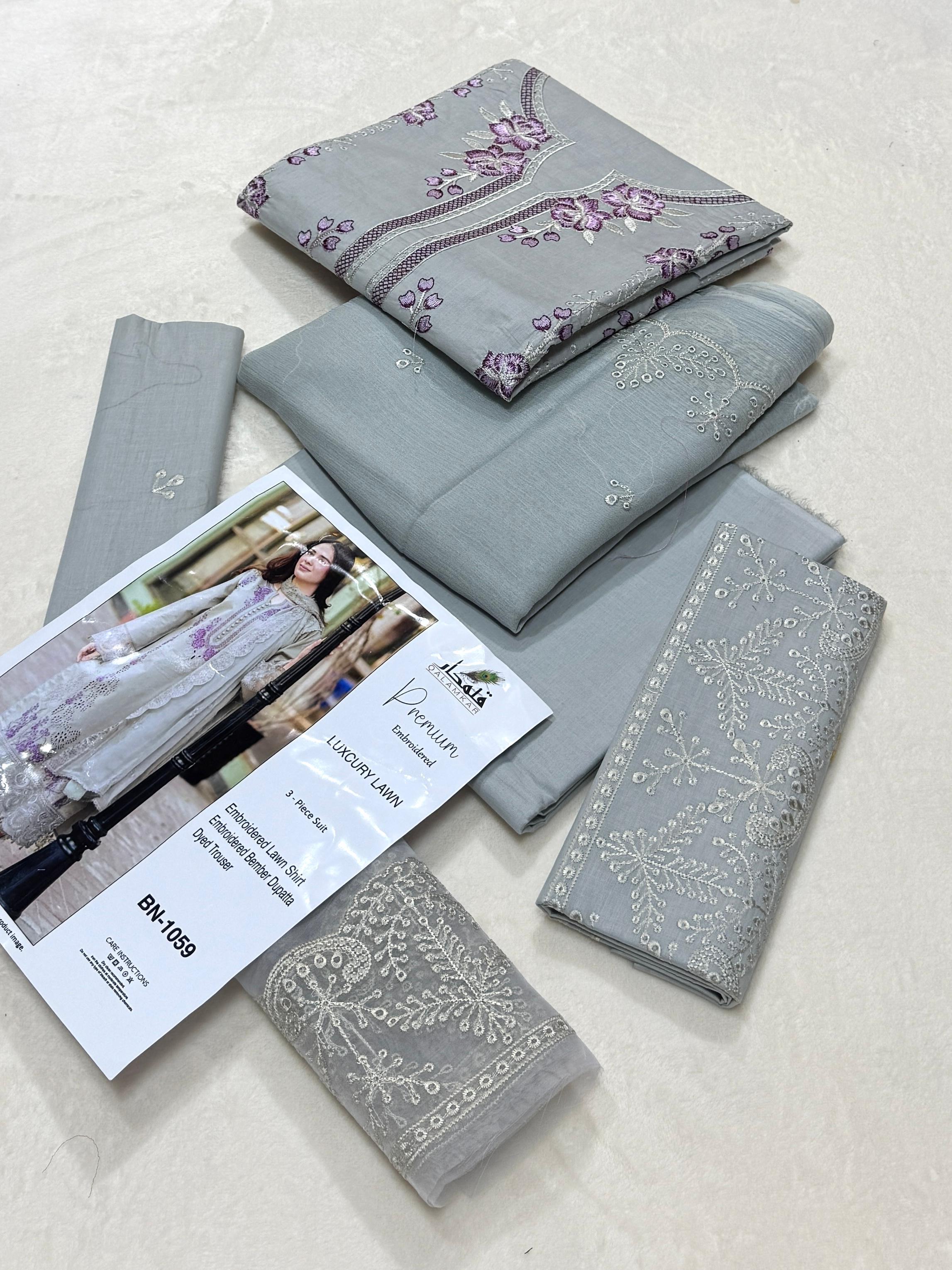 Grey Embroidered Lawn 3-Piece