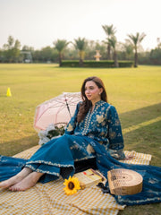 Aneela Luxury Embroidered Lawn – 3 Piece Unstitched Suit with Ready-to-Wear Bamber Chiffon Dupatta (Summer Collection 2026)