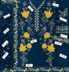 Aneela Luxury Embroidered Lawn – 3 Piece Unstitched Suit with Ready-to-Wear Bamber Chiffon Dupatta (Summer Collection 2026)