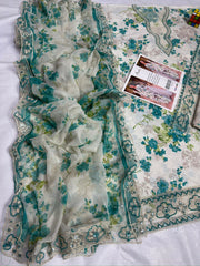 Aneela Collection D-22 Luxury Floral Printed Lawn – 3 Piece Unstitched Suit with Ready-to-Wear 4-Side Cutwork Chiffon Dupatta
