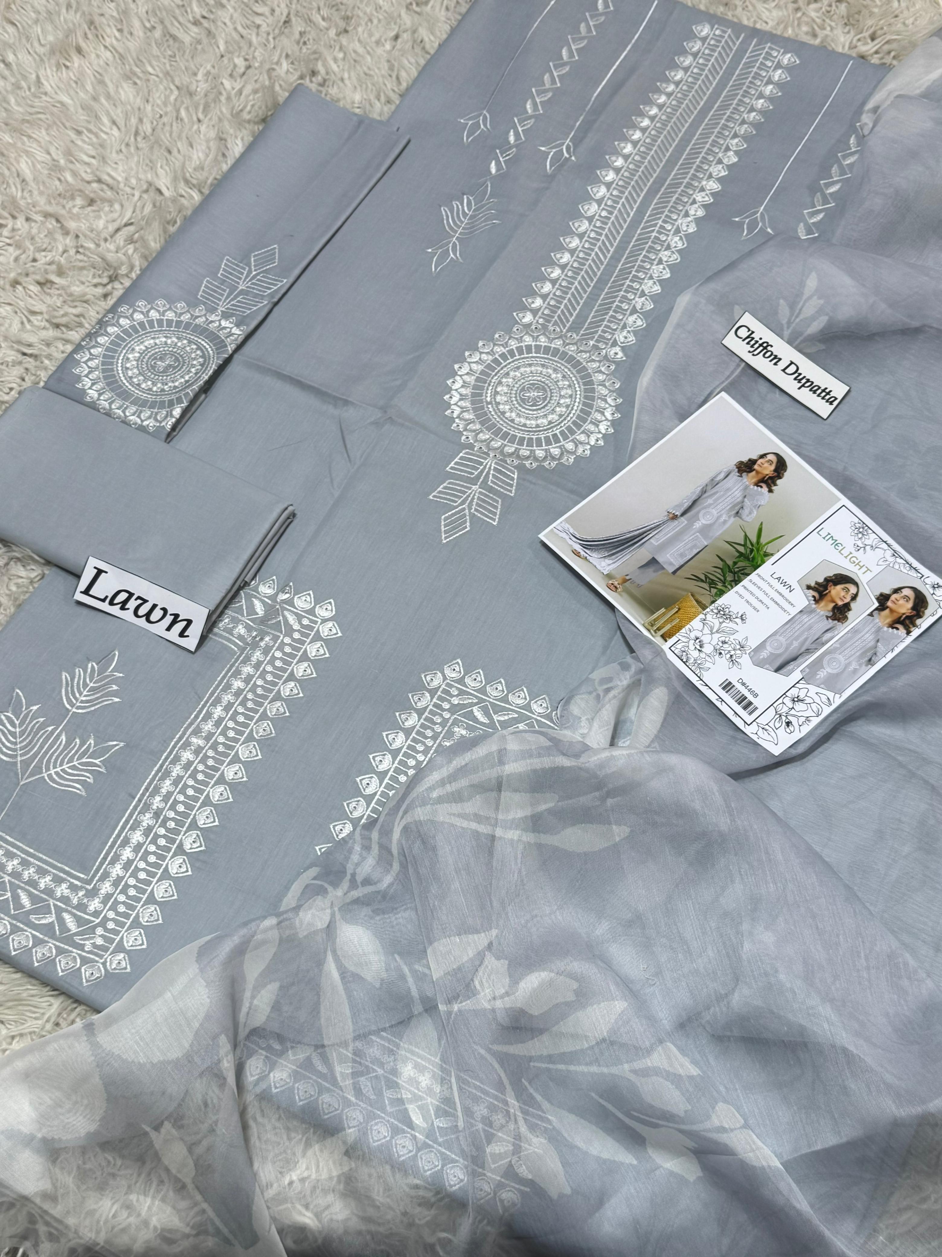 Eid ul Azha 2026 Heavy Embroidered Lawn 3-Piece Suit – Design 02 | 48" Shirt, Embroidered Sleeves & Trouser