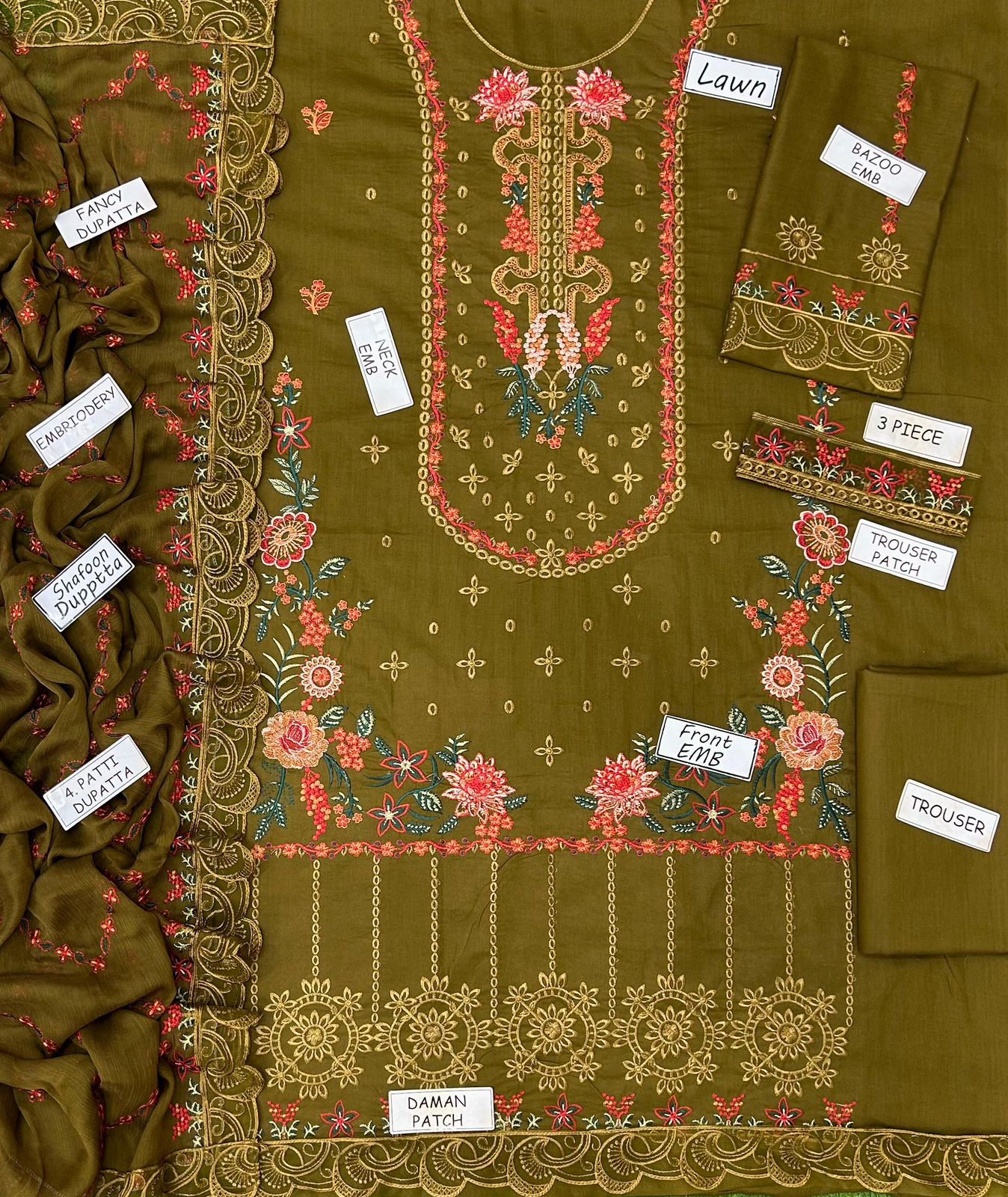 Aneela Lawn Fancy 3-Piece Unstitched Suit – Design 02 | Eid ul Adha 2026 | Bamber Chiffon Dupatta