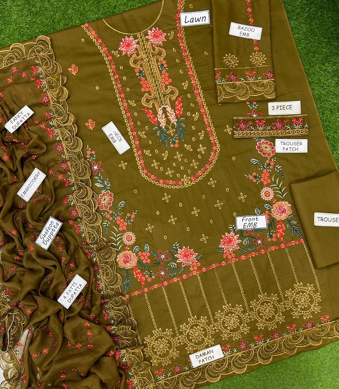 Aneela Lawn Fancy 3-Piece Unstitched Suit – Design 04 | Eid ul Adha 2026 | Bamber Chiffon Dupatta