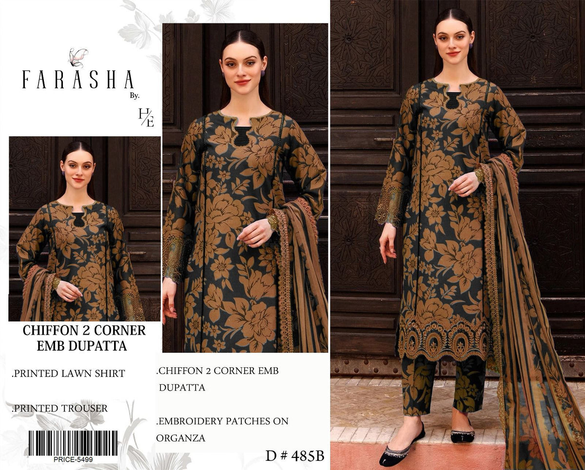 Eid ul Azha 2026 Printed Lawn 3-Piece Unstitched Suit – Design 01 | Chiffon Embroidered Dupatta