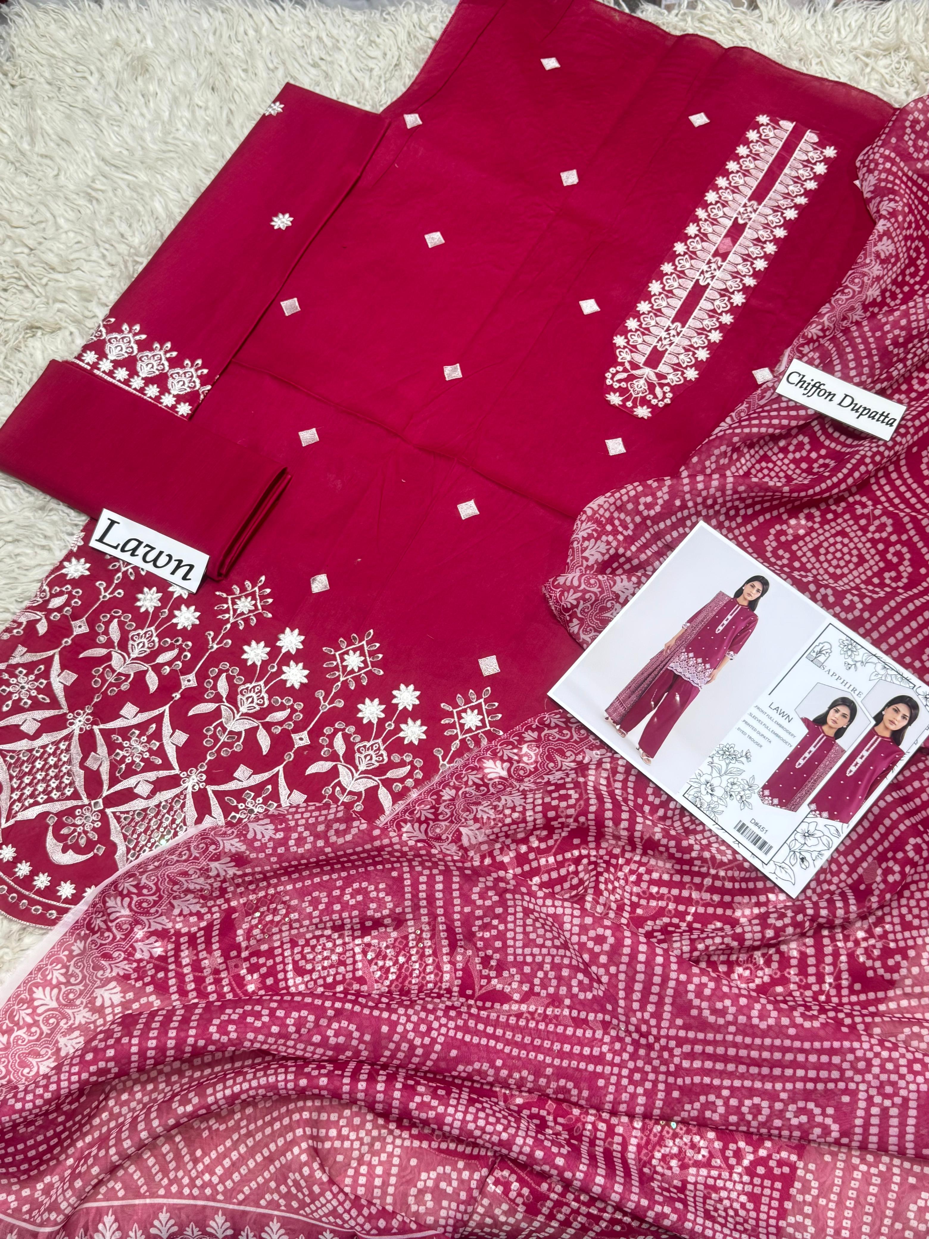 Eid ul Azha 2026 Heavy Embroidered Lawn 3-Piece Suit – Design 08 | 48" Shirt, Embroidered Sleeves & Trouser