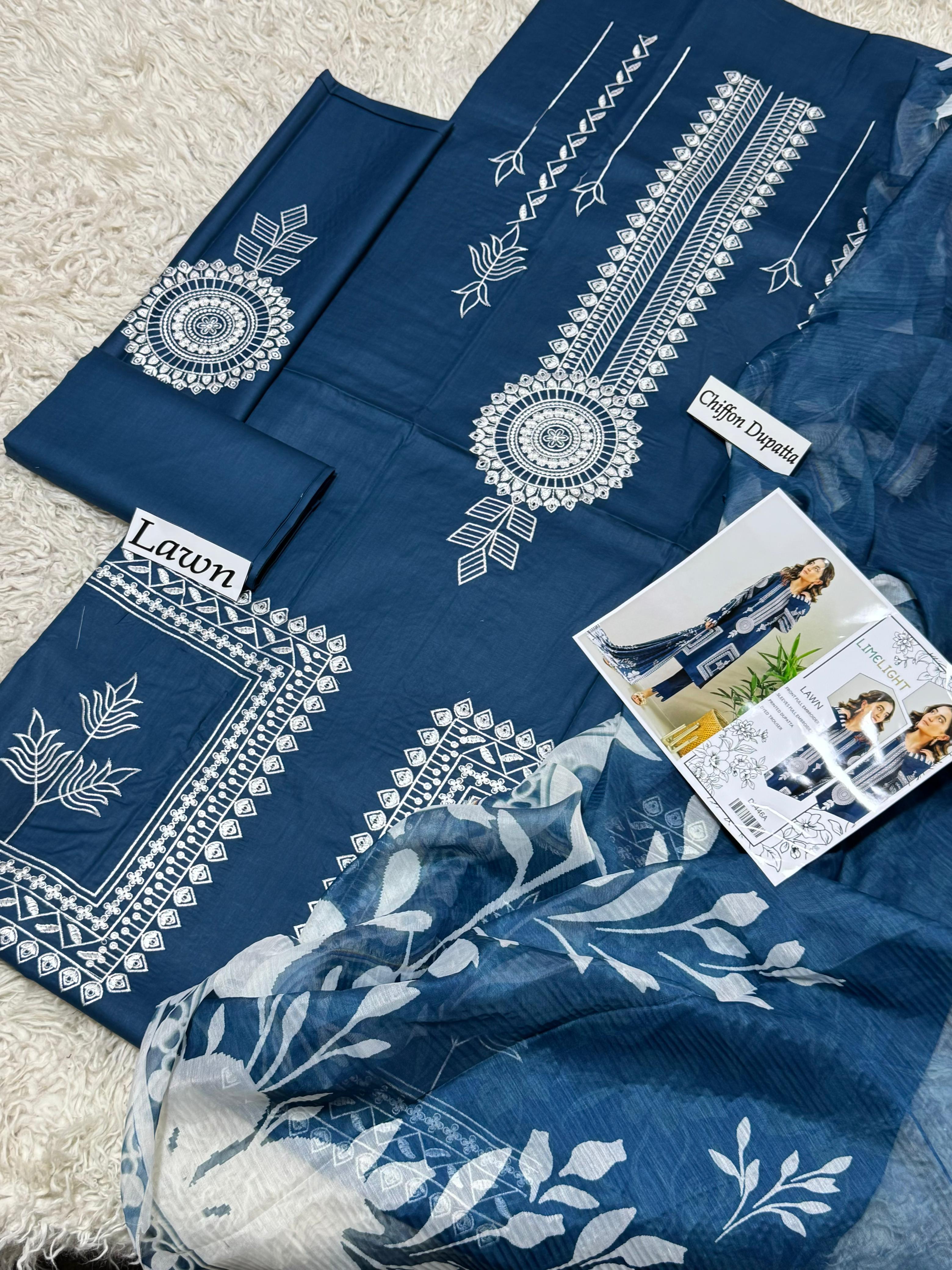 Eid ul Azha 2026 Heavy Embroidered Lawn 3-Piece Suit – Design 03 | 48" Shirt, Embroidered Sleeves & Trouser