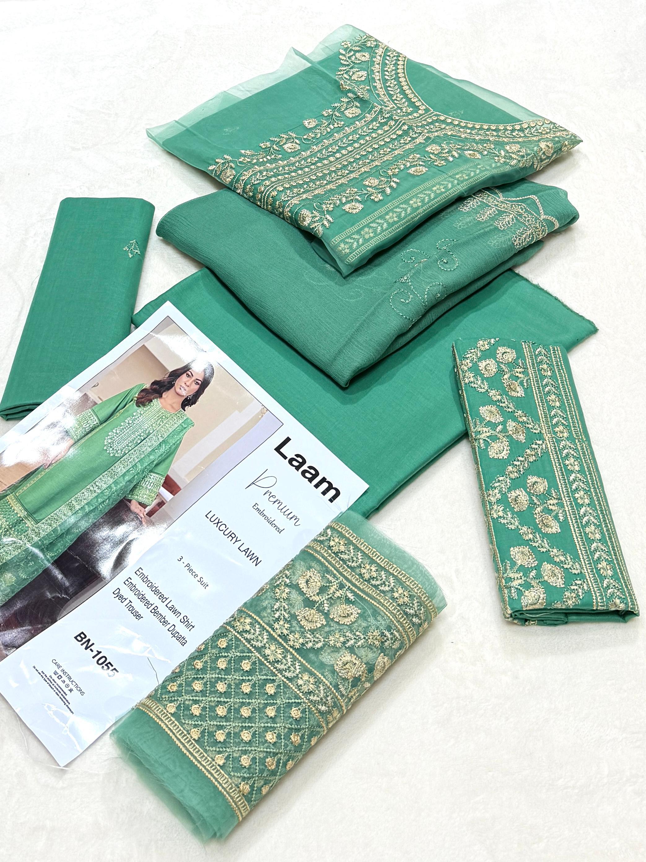 Olive Green Embroidered Lawn 3-Piece