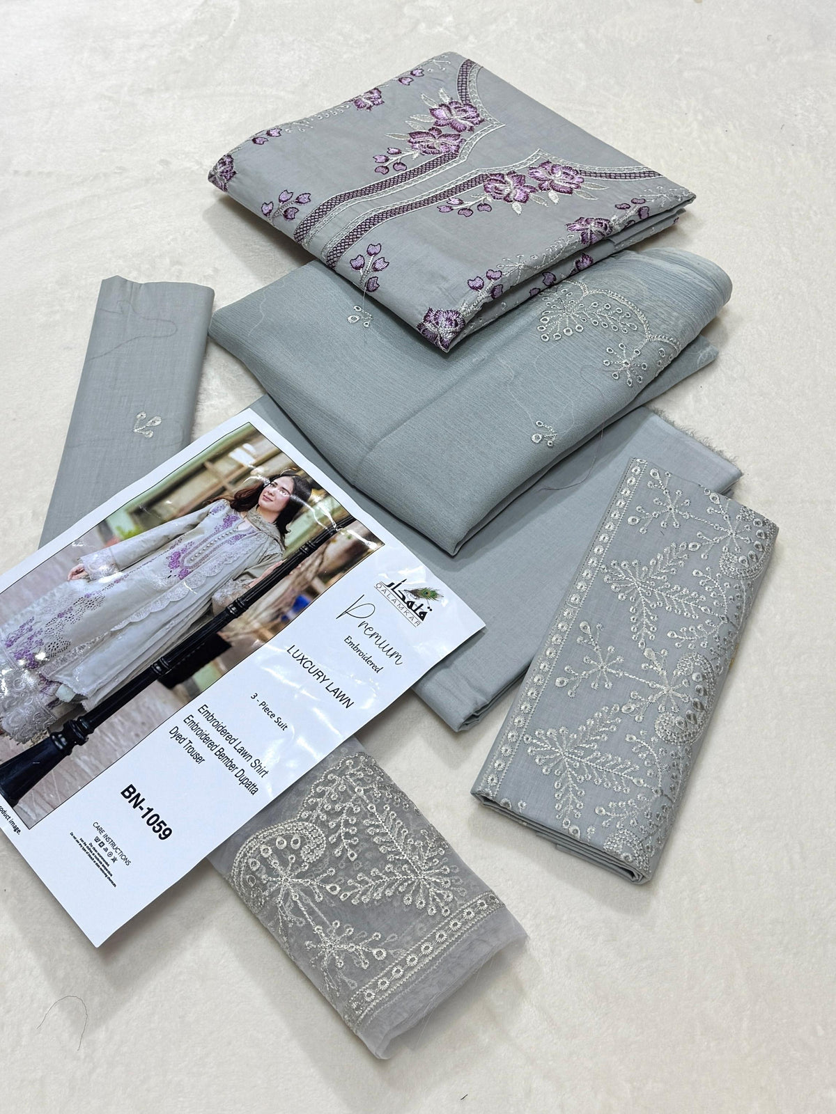 Grey Embroidered Lawn 3-Piece