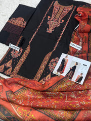 Heavy Embroidered Lawn 3-Piece Unstitched Suit – Design 03 | Embroidered Shirt, Sleeves & Chiffon Dupatta