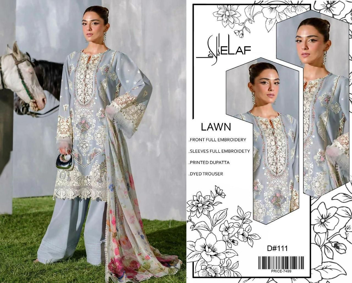 Heavy Embroidered Lawn 3-Piece Unstitched Suit – Design 05 | Embroidered Shirt, Sleeves & Chiffon Dupatta