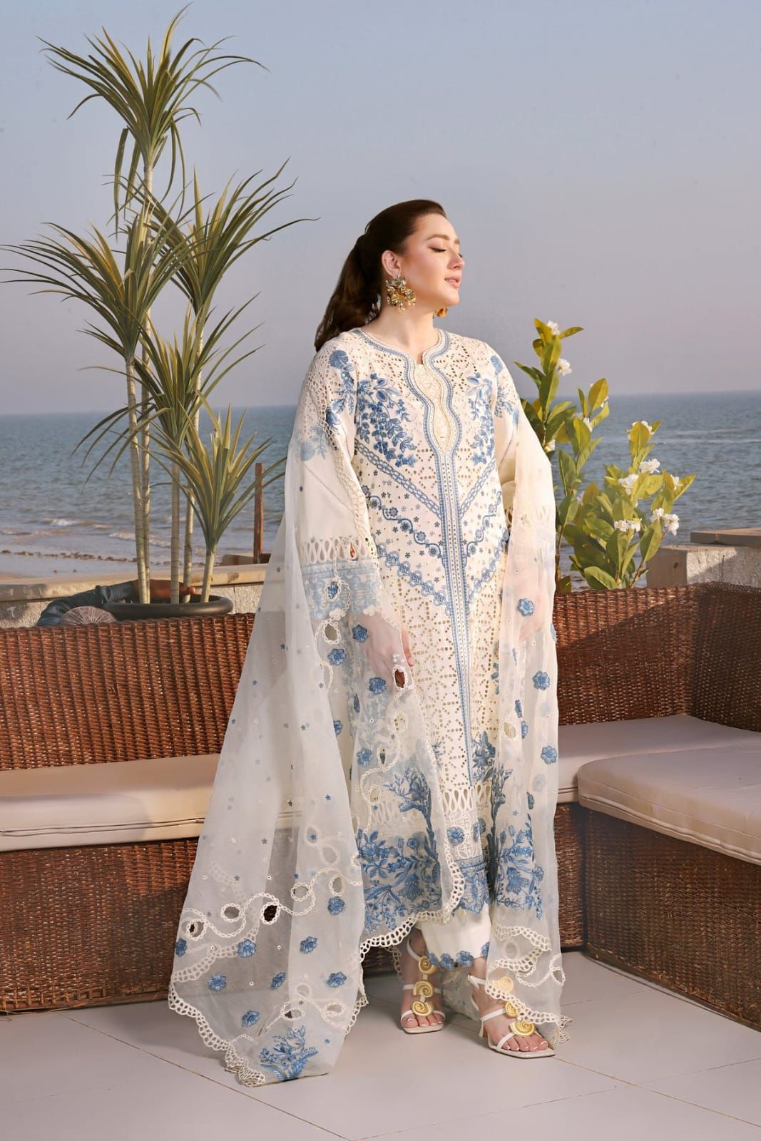 Aneela Premium Chikan Kari Lawn – 3 Piece Unstitched Suit with Luxury Khaadi Net Dupatta (Most Demanding Edition)