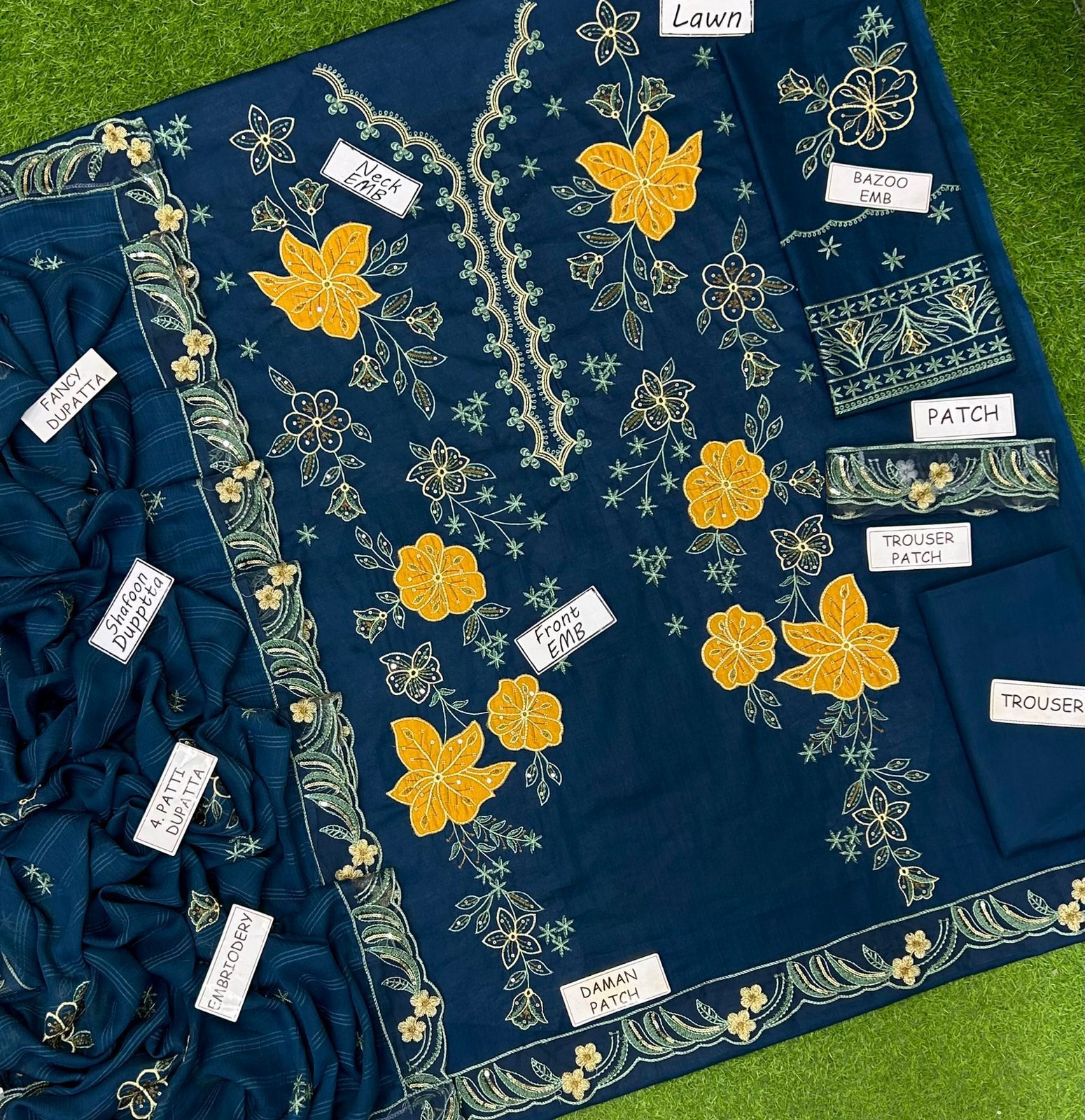 Aneela Luxury Embroidered Lawn – 3 Piece Unstitched Suit with Ready-to-Wear Bamber Chiffon Dupatta (Summer Collection 2026)