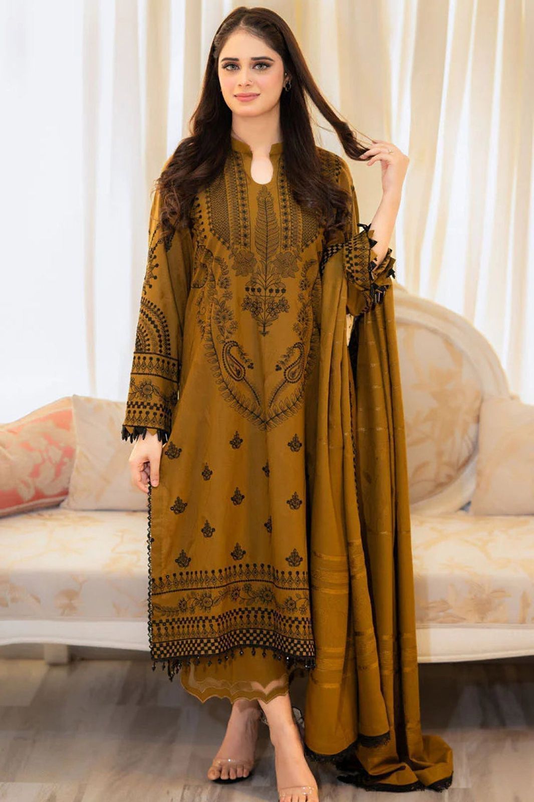 Libaas Luxury Embroidered Lawn – 3 Piece Unstitched Summer Suit with Premium Bamber Chiffon Dupatta (Most Demanding Edition)