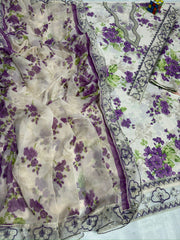 Aneela Collection D-22 Luxury Floral Printed Lawn – 3 Piece Unstitched Suit with Ready-to-Wear 4-Side Cutwork Chiffon Dupatta