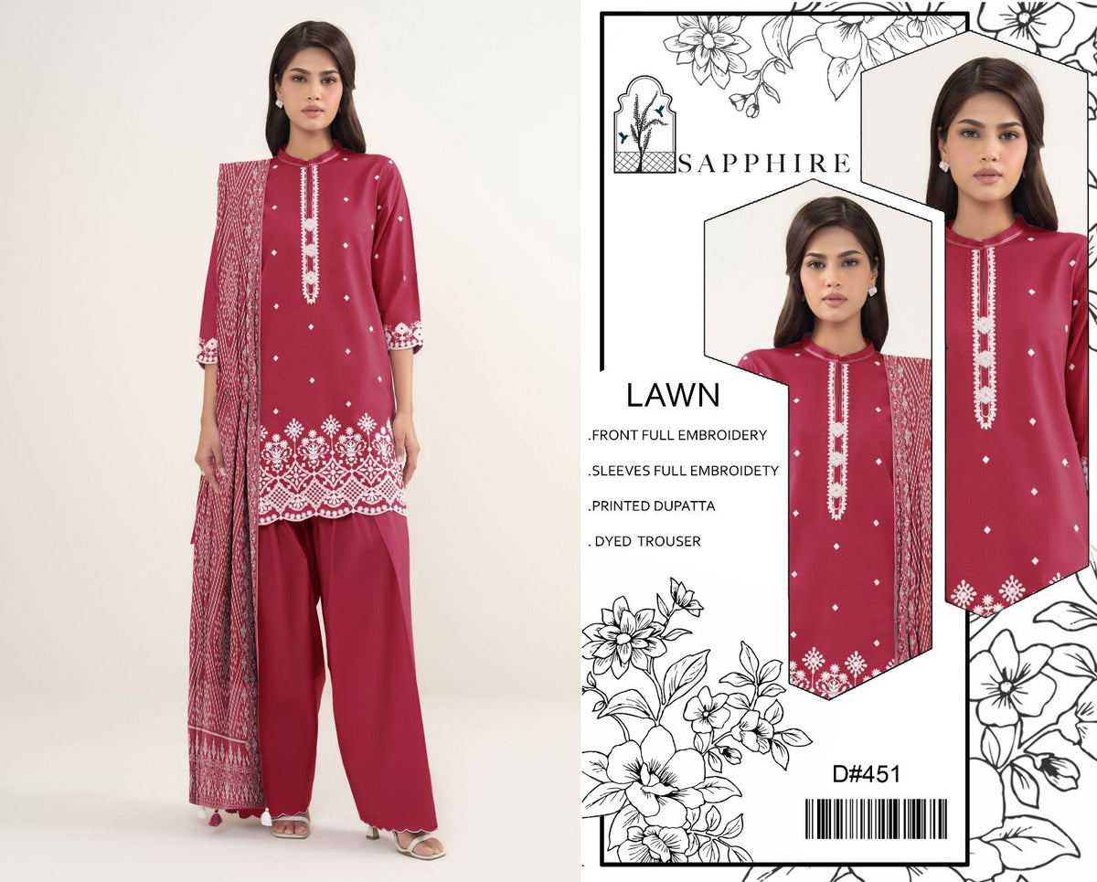 Eid ul Azha 2026 Heavy Embroidered Lawn 3-Piece Suit – Design 08 | 48" Shirt, Embroidered Sleeves & Trouser