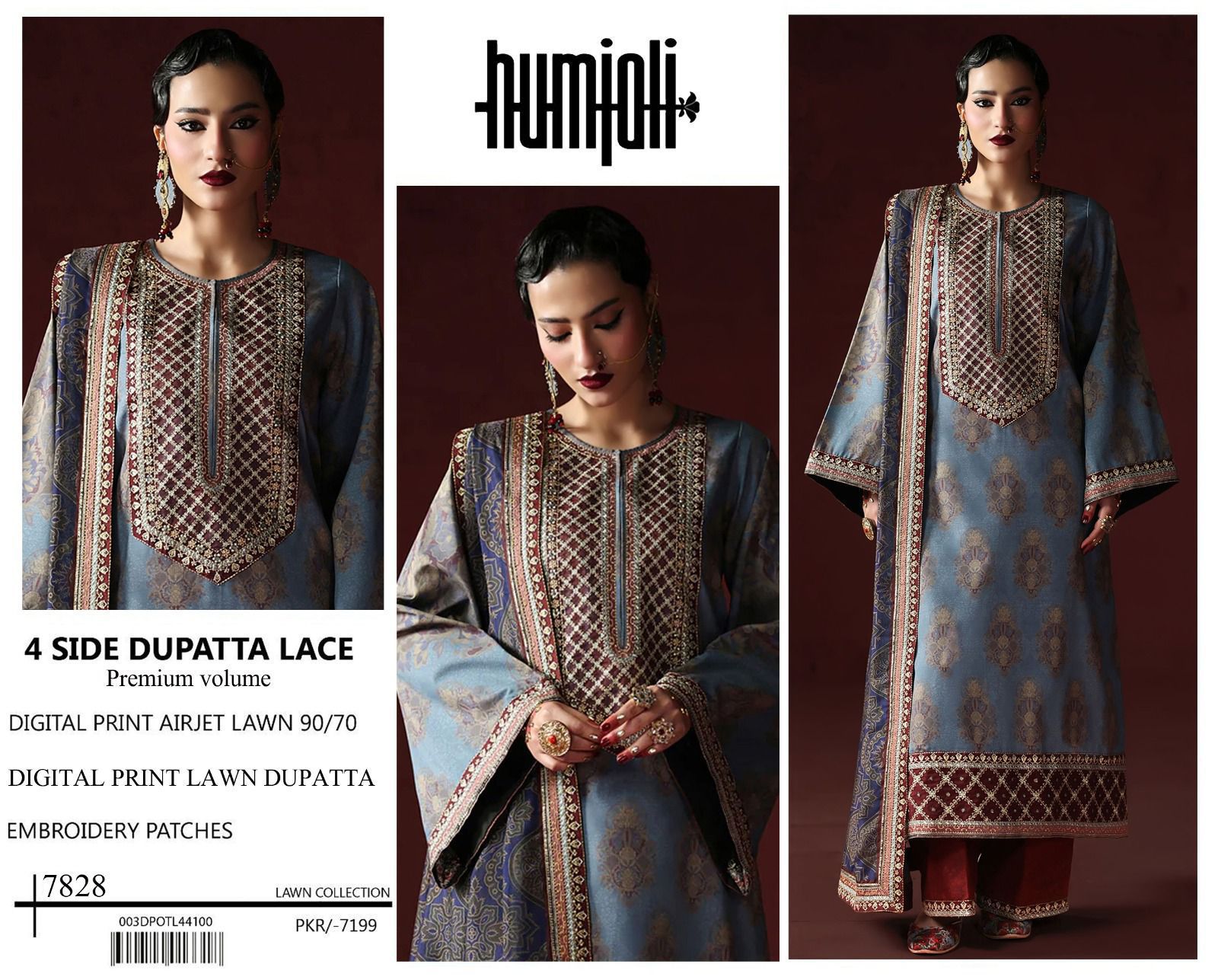 Humjoli Premium Airjet Lawn 3-Piece Suit | 4-Side Lace Dupatta | Digital Print | Summer 2026